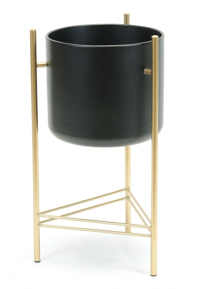 Black Pot with Gold Stand - 8"