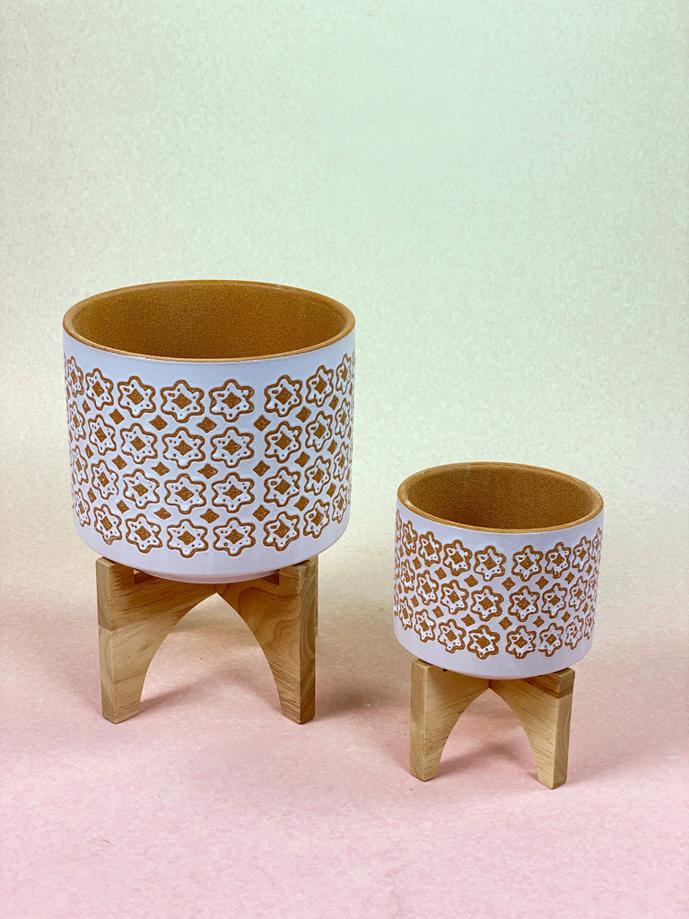 Ceramic Pot With Stand - Mustard