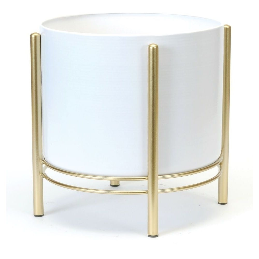 White Pot with Gold stand - 10"